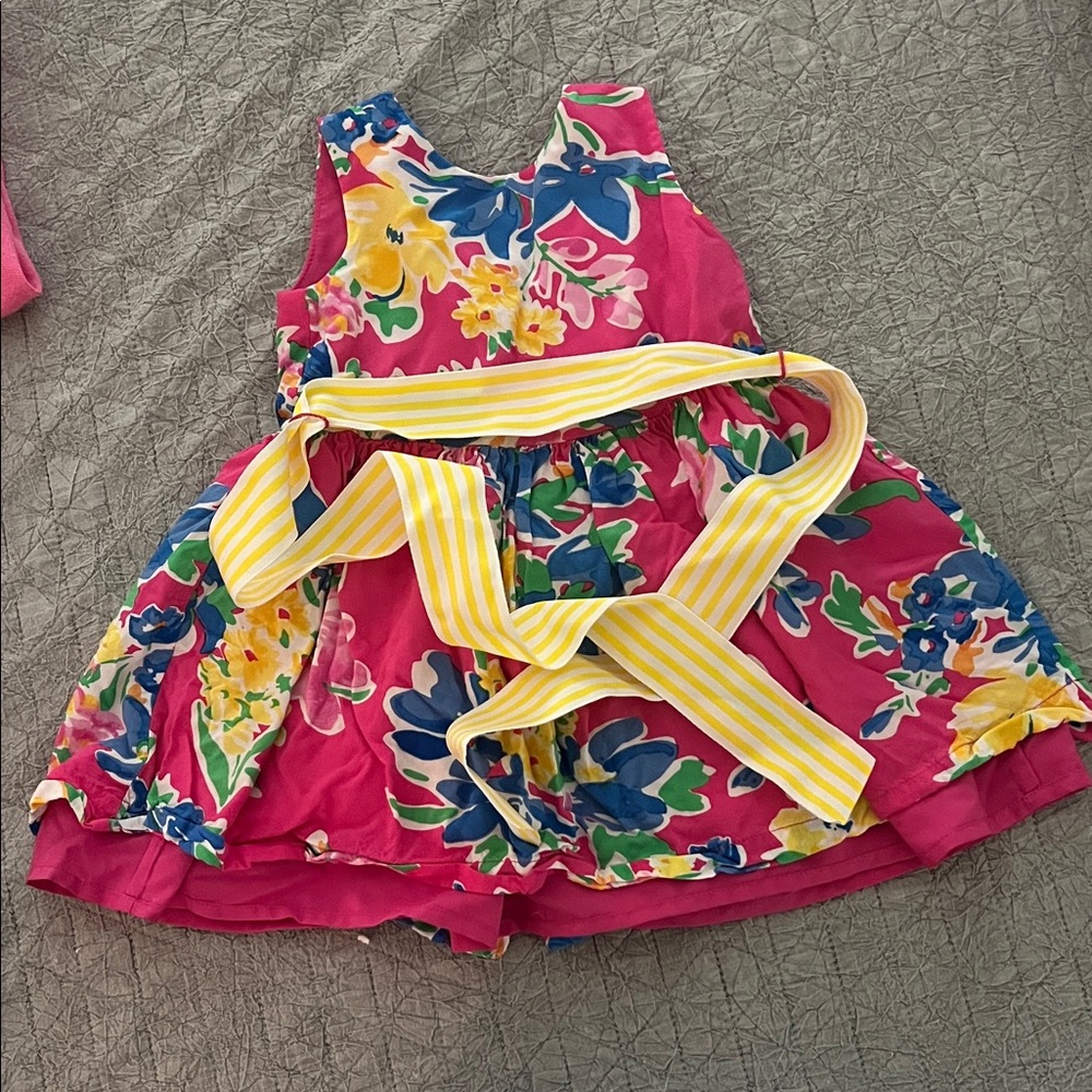 Ralph Lauren Pink Floral Kids Dress with Yellow Belt